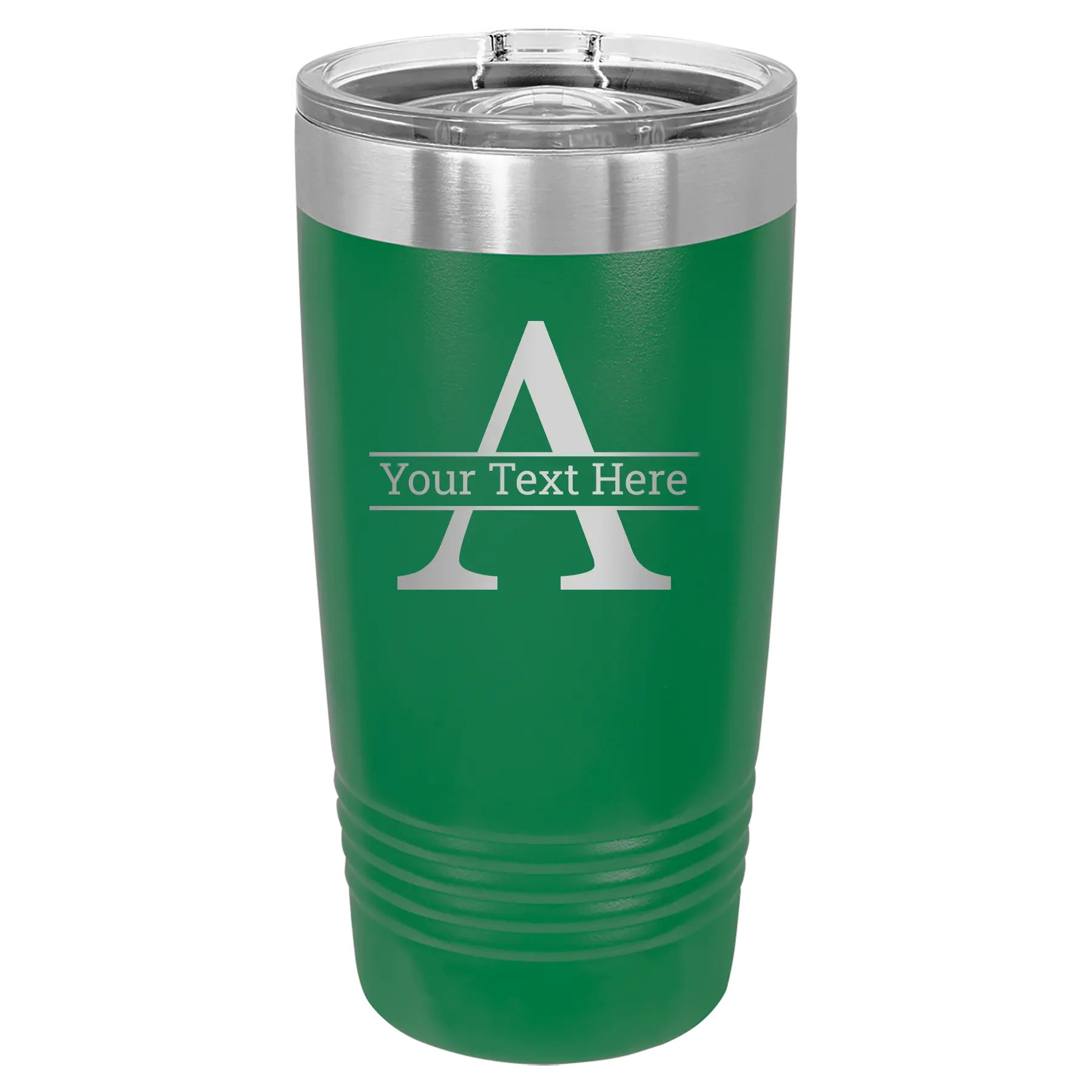 Personalized green 20 oz vacuum insulated tumbler with 'Monogram letter A' design