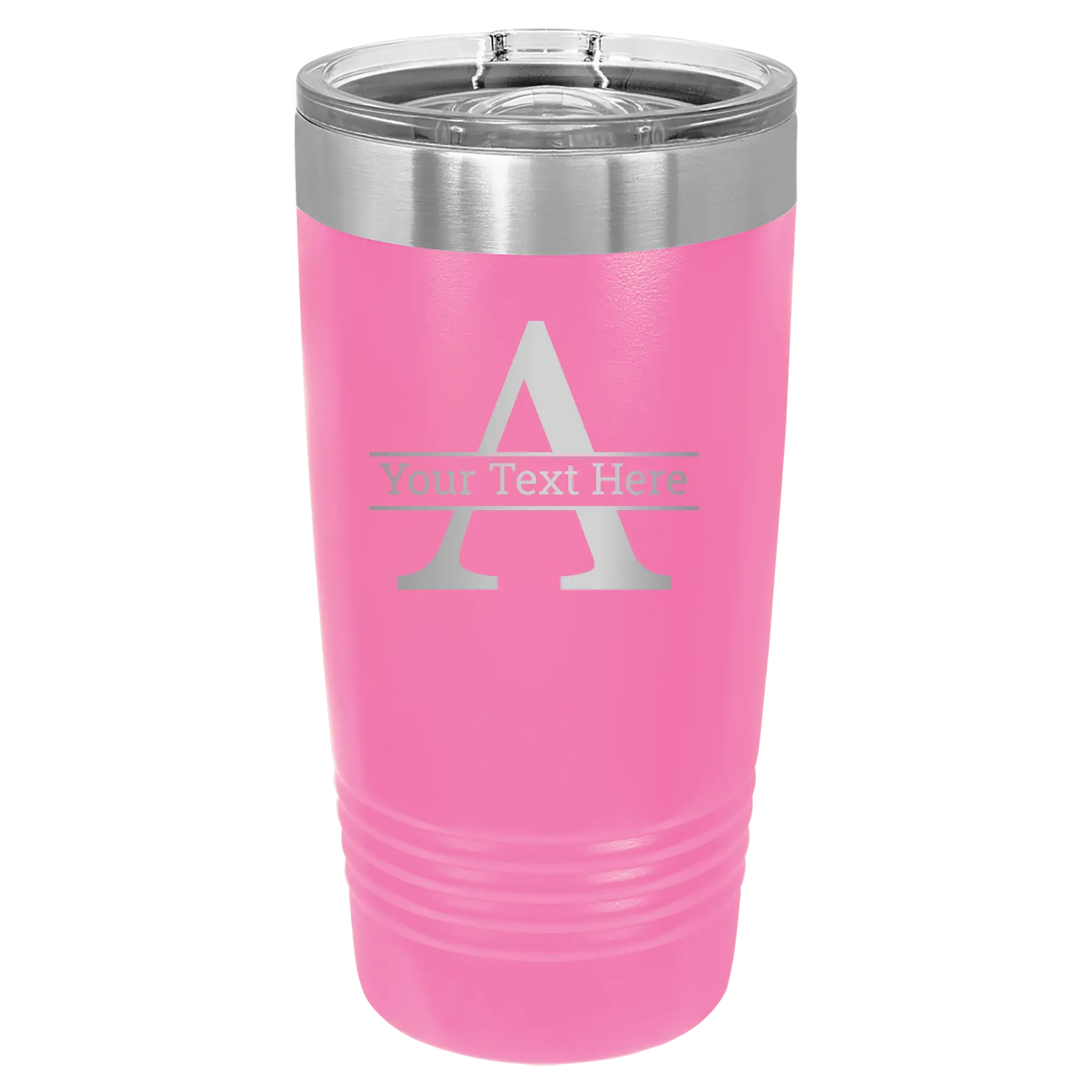 Personalized pink 20 oz vacuum insulated tumbler with 'Monogram letter A' design