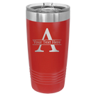 Personalized red 20 oz vacuum insulated tumbler with 'Monogram letter A' design