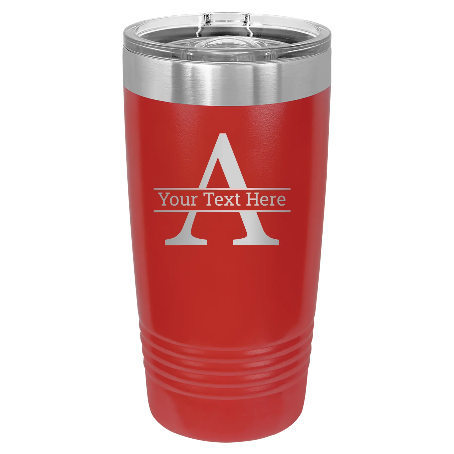 Personalized red 20 oz vacuum insulated tumbler with 'Monogram letter A' design