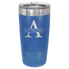 Personalized royal blue 20 oz vacuum insulated tumbler with 'Monogram letter A' design