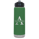 Personalized green 20 oz vacuum insulated water bottle with 'Monogram letter A' design