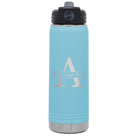 Personalized light blue 20 oz vacuum insulated water bottle with 'Monogram letter A' design