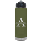 Personalized olive green 20 oz vacuum insulated water bottle with 'Monogram letter A' design