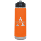 Personalized orange 20 oz vacuum insulated water bottle with 'Monogram letter A' design
