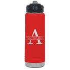 Personalized red 20 oz vacuum insulated water bottle with 'Monogram letter A' design