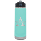 Personalized teal 20 oz vacuum insulated water bottle with 'Monogram letter A' design