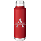 Personalized red 24 oz vacuum insulated water bottle with 'Monogram letter A' design