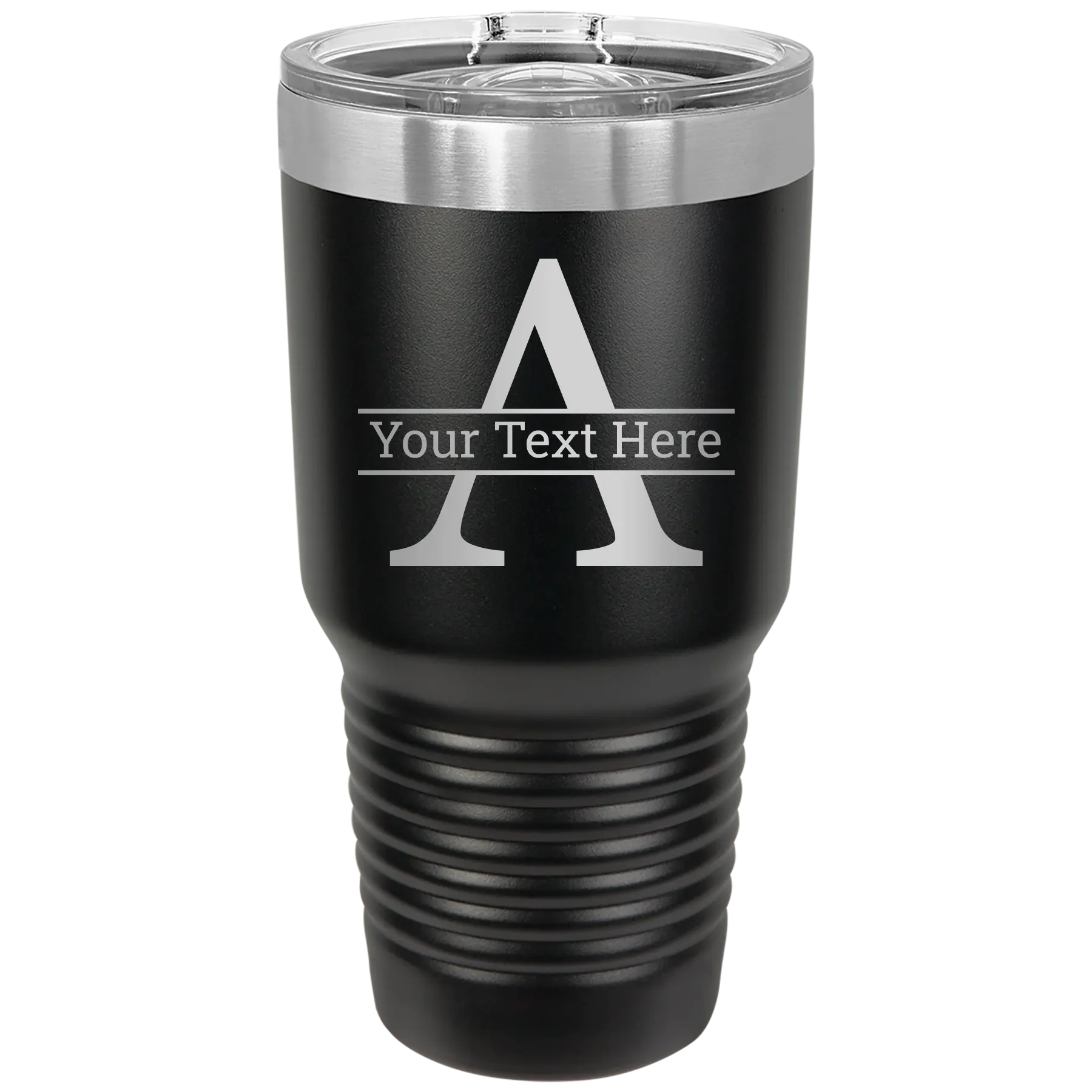 Personalized black 30 oz vacuum insulated tumbler with 'Monogram letter A' design