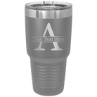 Personalized dark gray 30 oz vacuum insulated tumbler with 'Monogram letter A' design