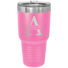 Personalized pink 30 oz vacuum insulated tumbler with 'Monogram letter A' design