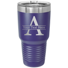 Personalized purple 30 oz vacuum insulated tumbler with 'Monogram letter A' design