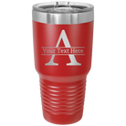 Personalized red 30 oz vacuum insulated tumbler with 'Monogram letter A' design