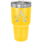 Personalized yellow 30 oz vacuum insulated tumbler with 'Monogram letter A' design