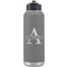 Personalized dark gray 32 oz vacuum insulated water bottle with 'Monogram letter A' design