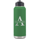 Personalized green 32 oz vacuum insulated water bottle with 'Monogram letter A' design
