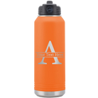 Personalized orange 32 oz vacuum insulated water bottle with 'Monogram letter A' design