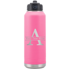 Personalized pink 32 oz vacuum insulated water bottle with 'Monogram letter A' design