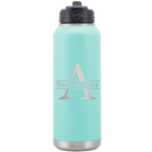 Personalized teal 32 oz vacuum insulated water bottle with 'Monogram letter A' design