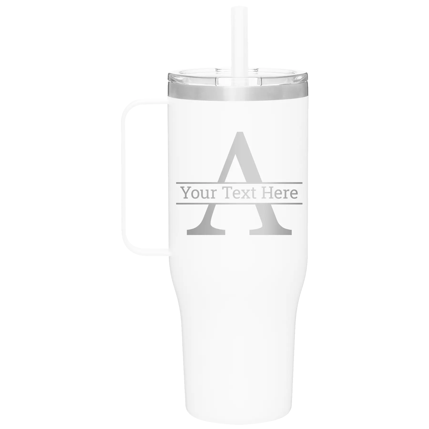 Personalized white 40 oz vacuum insulated tumbler mug with 'Monogram letter A' design