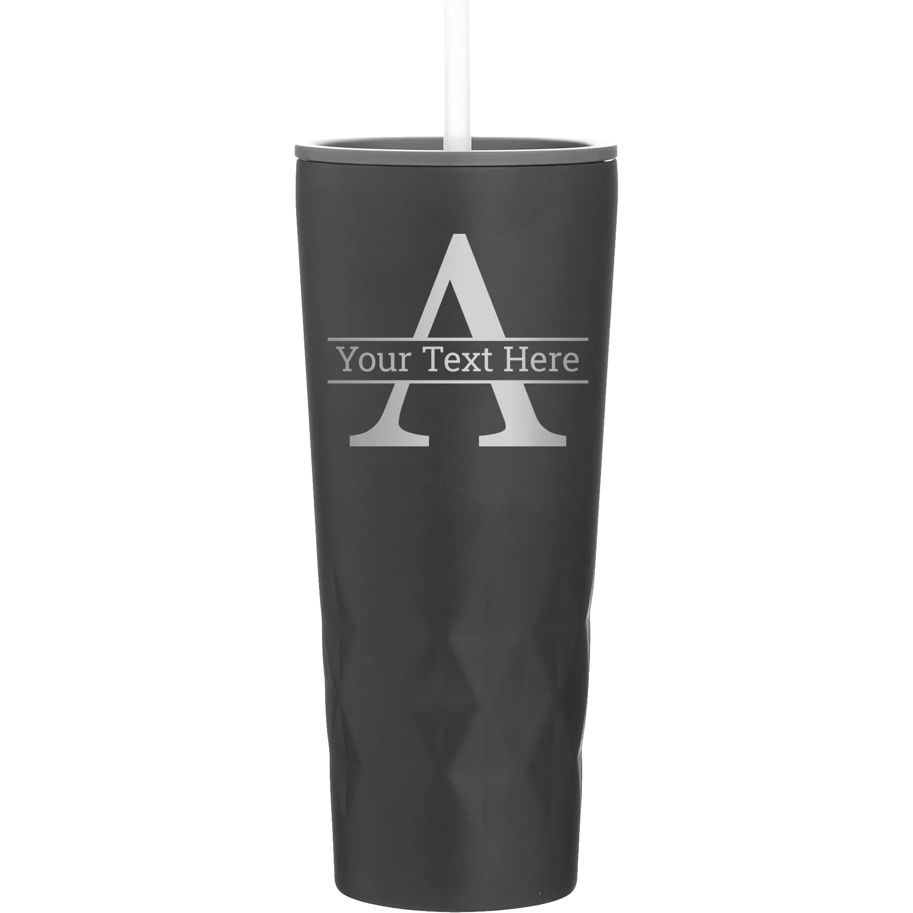 Personalized black 20 oz vacuum insulated tumbler with 'Monogram letter A' design
