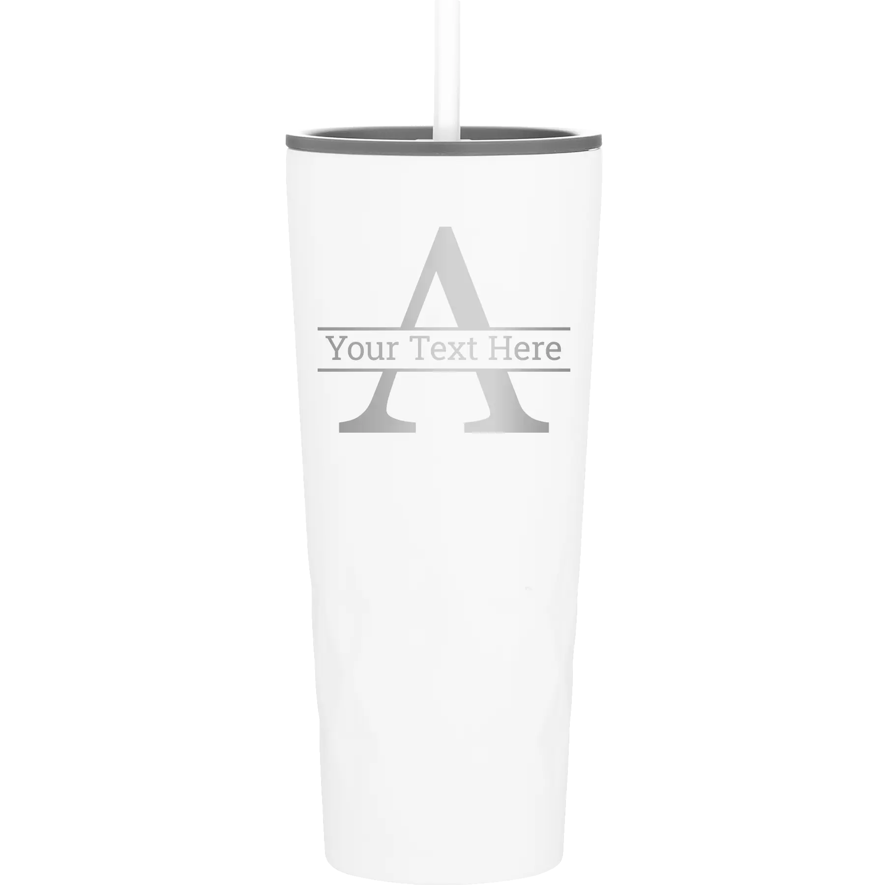 Personalized white 20 oz vacuum insulated tumbler with 'Monogram letter A' design