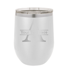 Personalized white 12 oz vacuum insulated wine cup with 'Monogram letter A' design