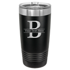 Personalized black 20 oz vacuum insulated tumbler with 'Monogram letter B' design