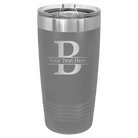 Personalized dark gray 20 oz vacuum insulated tumbler with 'Monogram letter B' design