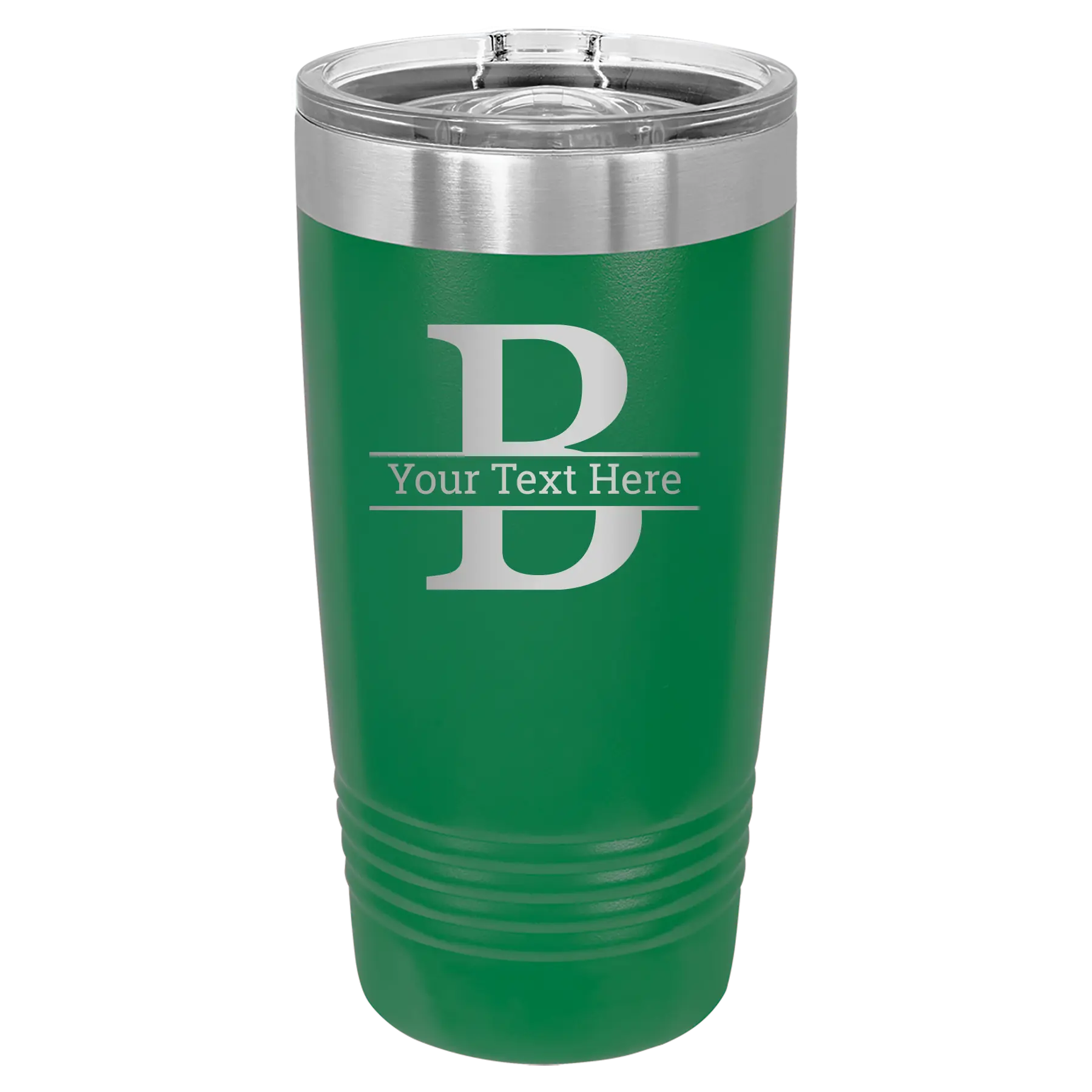 Personalized green 20 oz vacuum insulated tumbler with 'Monogram letter B' design