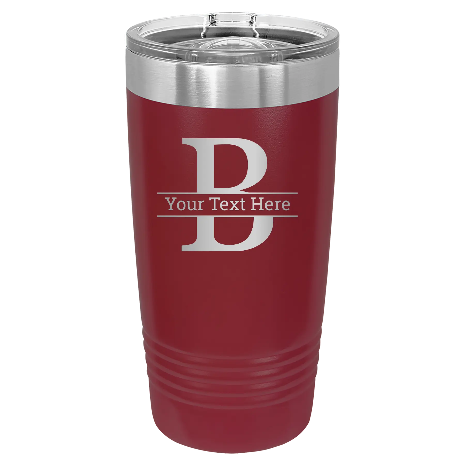 Personalized maroon 20 oz vacuum insulated tumbler with 'Monogram letter B' design