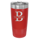 Personalized red 20 oz vacuum insulated tumbler with 'Monogram letter B' design