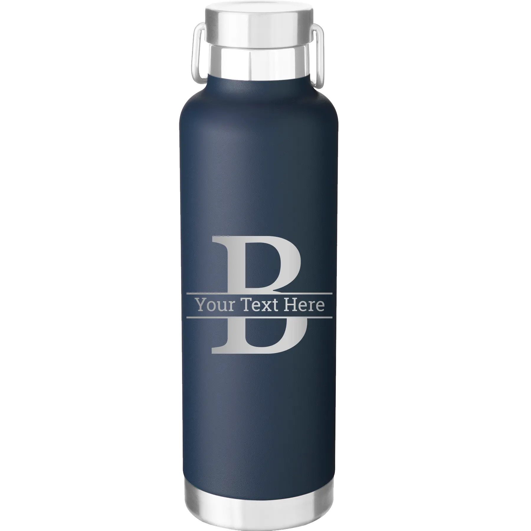 Personalized navy 24 oz vacuum insulated water bottle with 'Monogram letter B' design