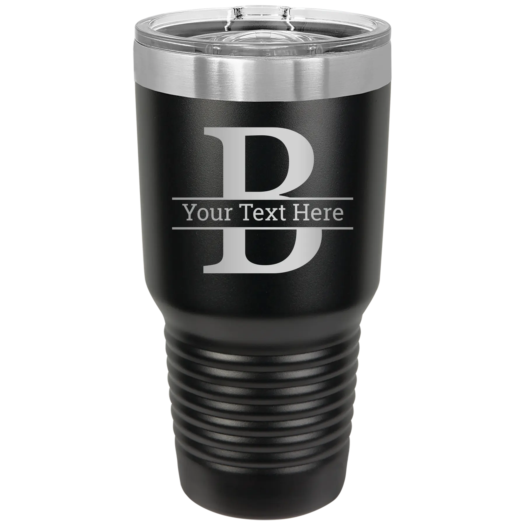 Personalized black 30 oz vacuum insulated tumbler with 'Monogram letter B' design
