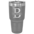 Personalized dark gray 30 oz vacuum insulated tumbler with 'Monogram letter B' design