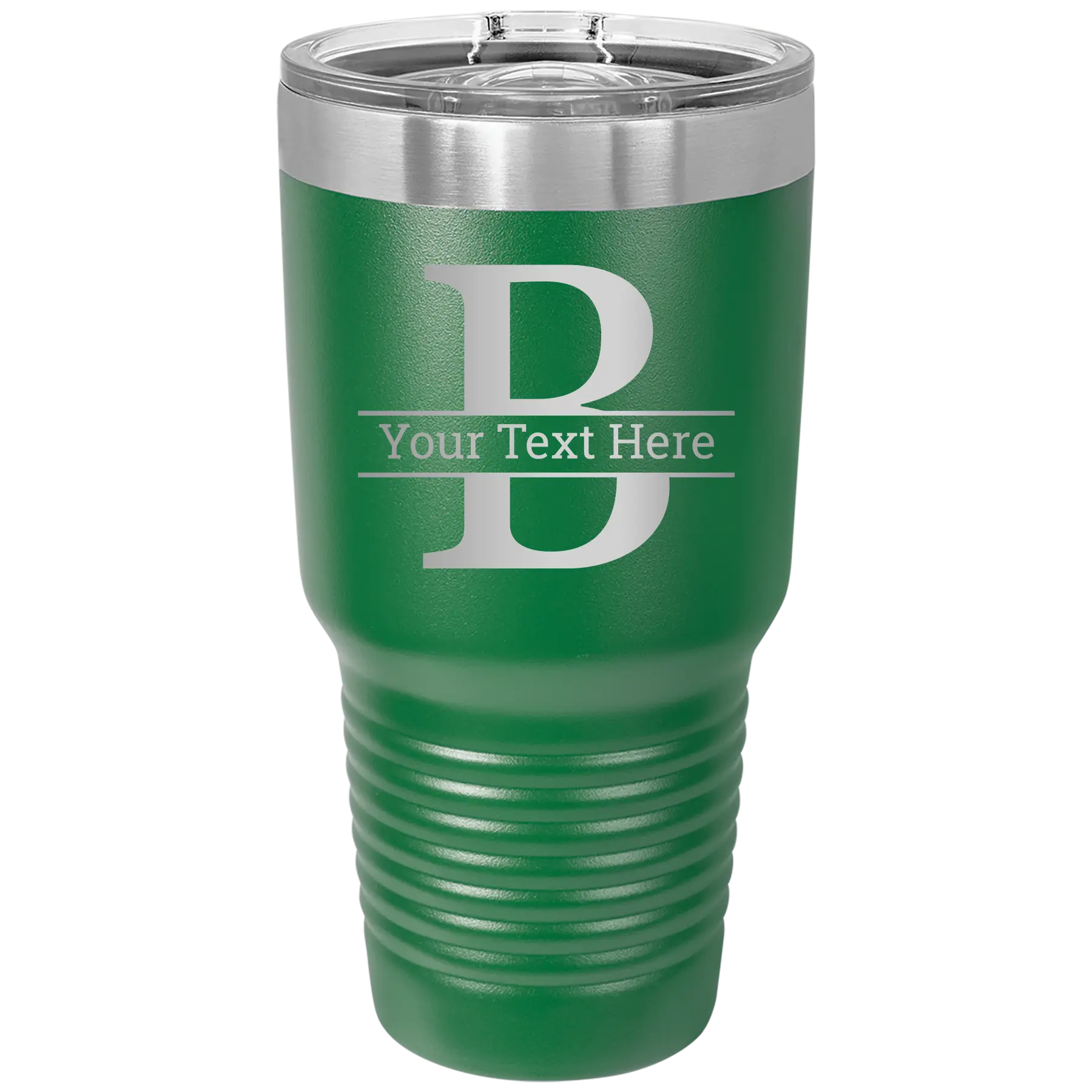 Personalized green 30 oz vacuum insulated tumbler with 'Monogram letter B' design