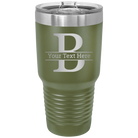 Personalized olive green 30 oz vacuum insulated tumbler with 'Monogram letter B' design