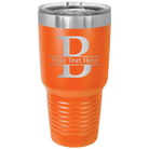 Personalized orange 30 oz vacuum insulated tumbler with 'Monogram letter B' design