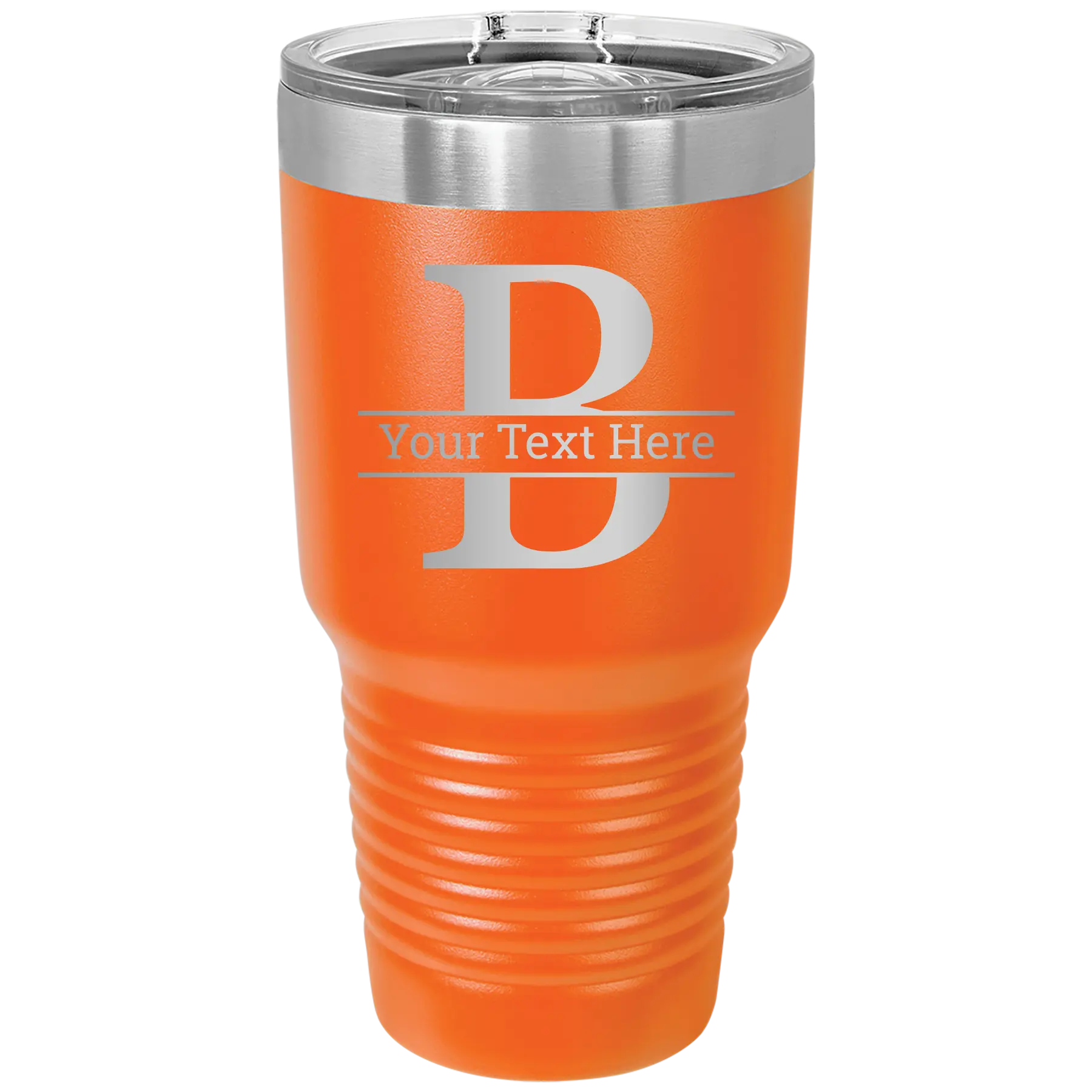 Personalized orange 30 oz vacuum insulated tumbler with 'Monogram letter B' design