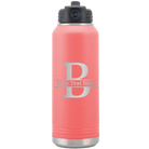 Personalized coral 32 oz vacuum insulated water bottle with 'Monogram letter B' design