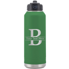 Personalized green 32 oz vacuum insulated water bottle with 'Monogram letter B' design