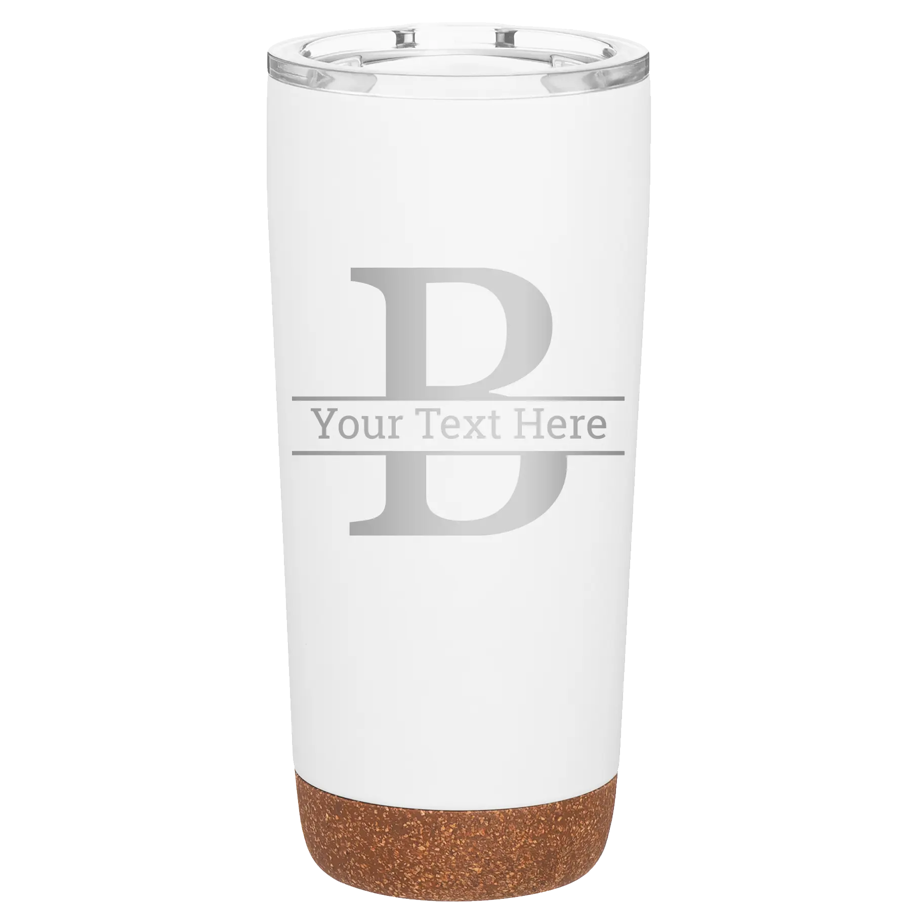 Personalized white 20 oz vacuum insulated tumbler with 'Monogram letter B' design