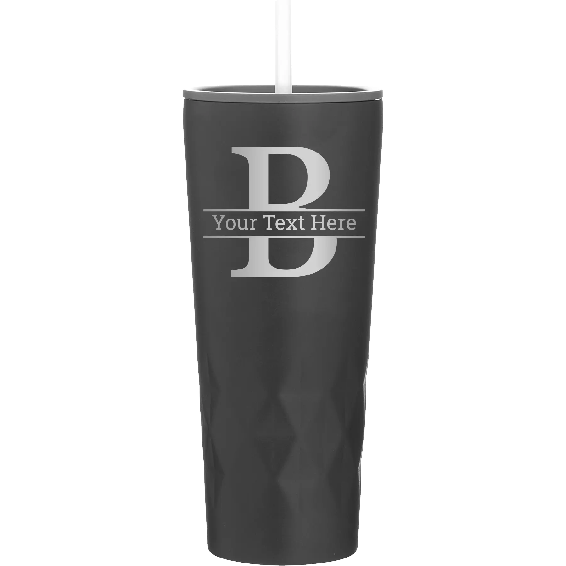 Personalized black 20 oz vacuum insulated tumbler with 'Monogram letter B' design