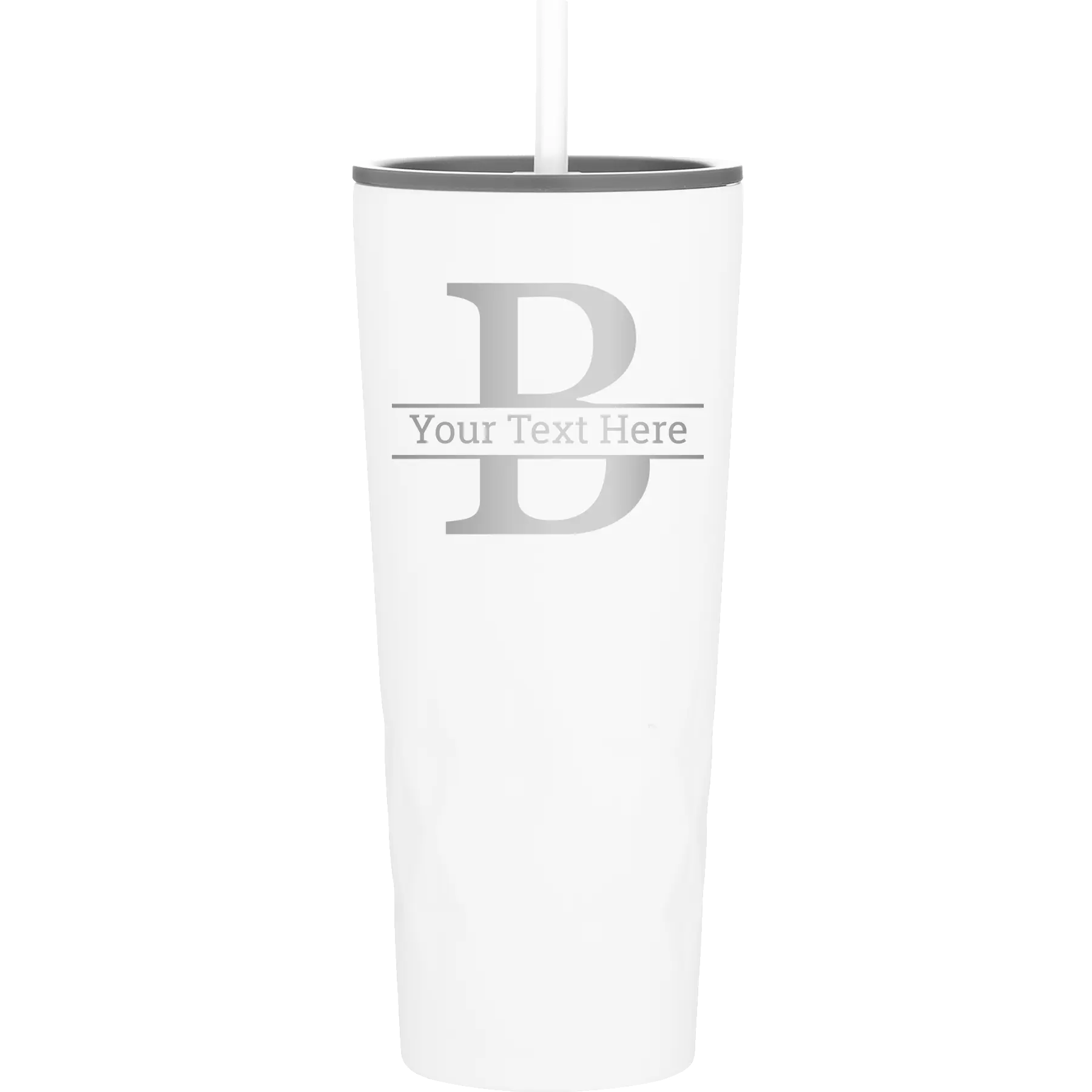 Personalized white 20 oz vacuum insulated tumbler with 'Monogram letter B' design