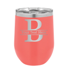 Personalized coral 12 oz vacuum insulated wine cup with 'Monogram letter B' design