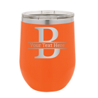 Personalized orange 12 oz vacuum insulated wine cup with 'Monogram letter B' design
