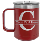 Personalized maroon 15 oz vacuum insulated coffee mug with 'Monogram letter C' design
