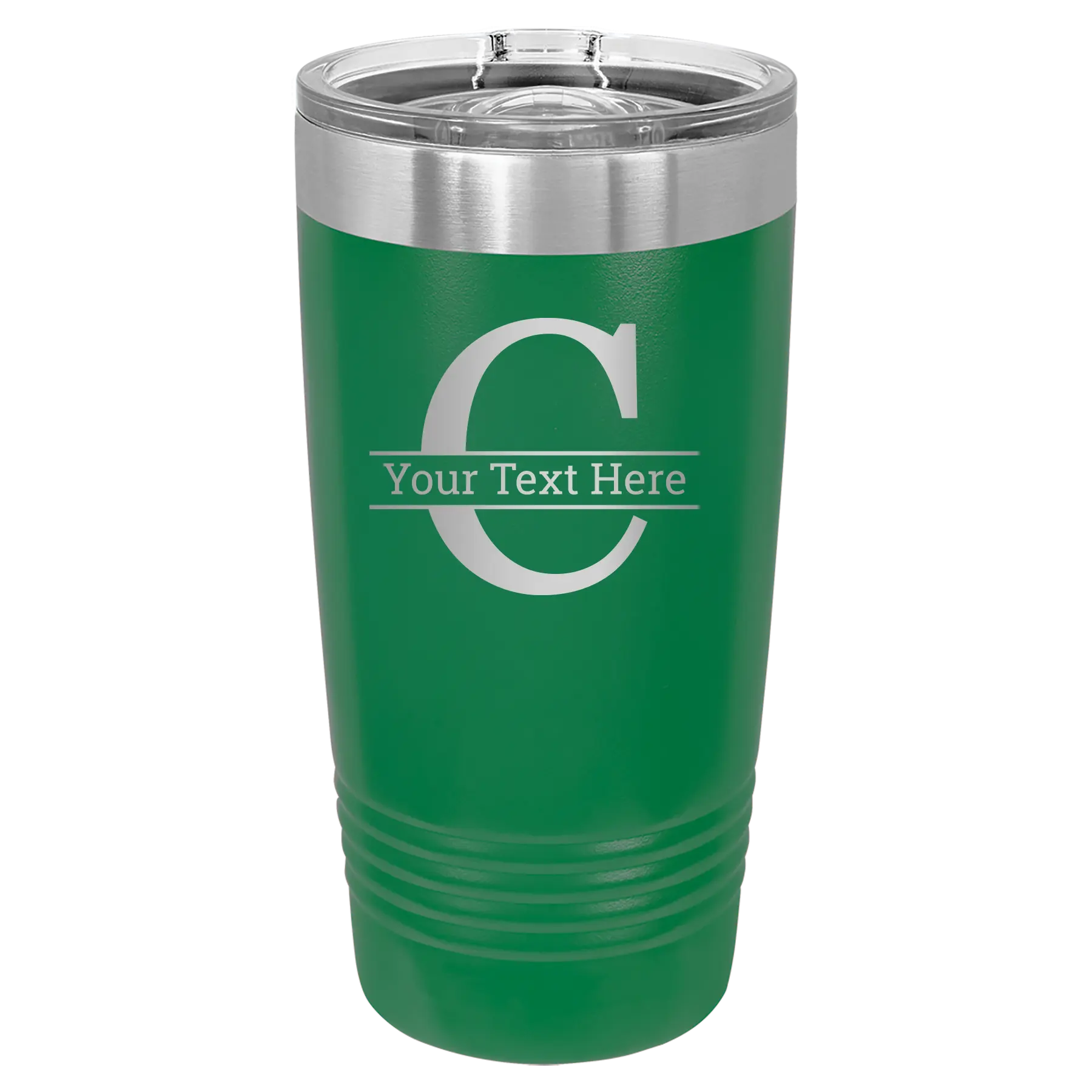 Personalized green 20 oz vacuum insulated tumbler with 'Monogram letter C' design