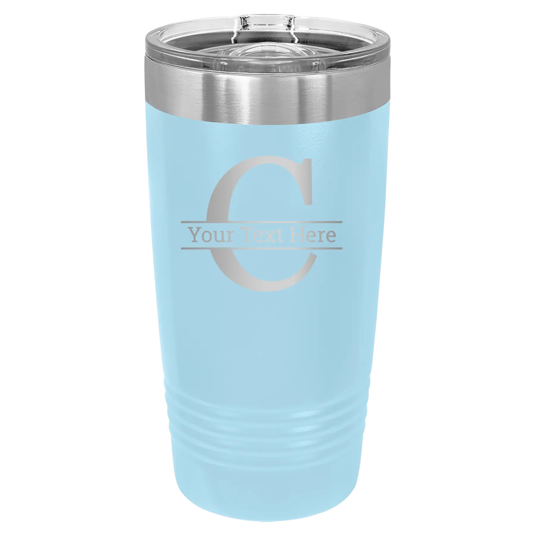Personalized light blue 20 oz vacuum insulated tumbler with 'Monogram letter C' design