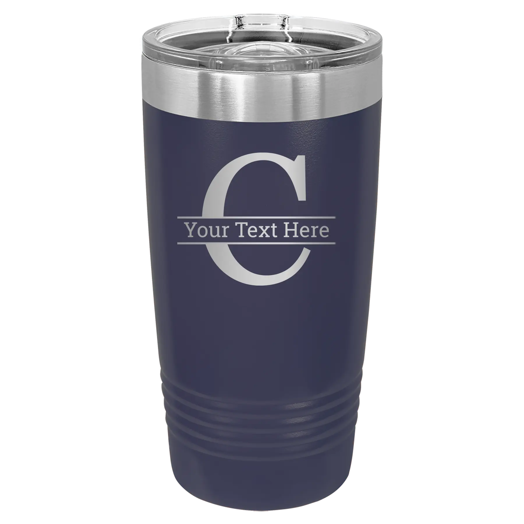 Personalized navy 20 oz vacuum insulated tumbler with 'Monogram letter C' design